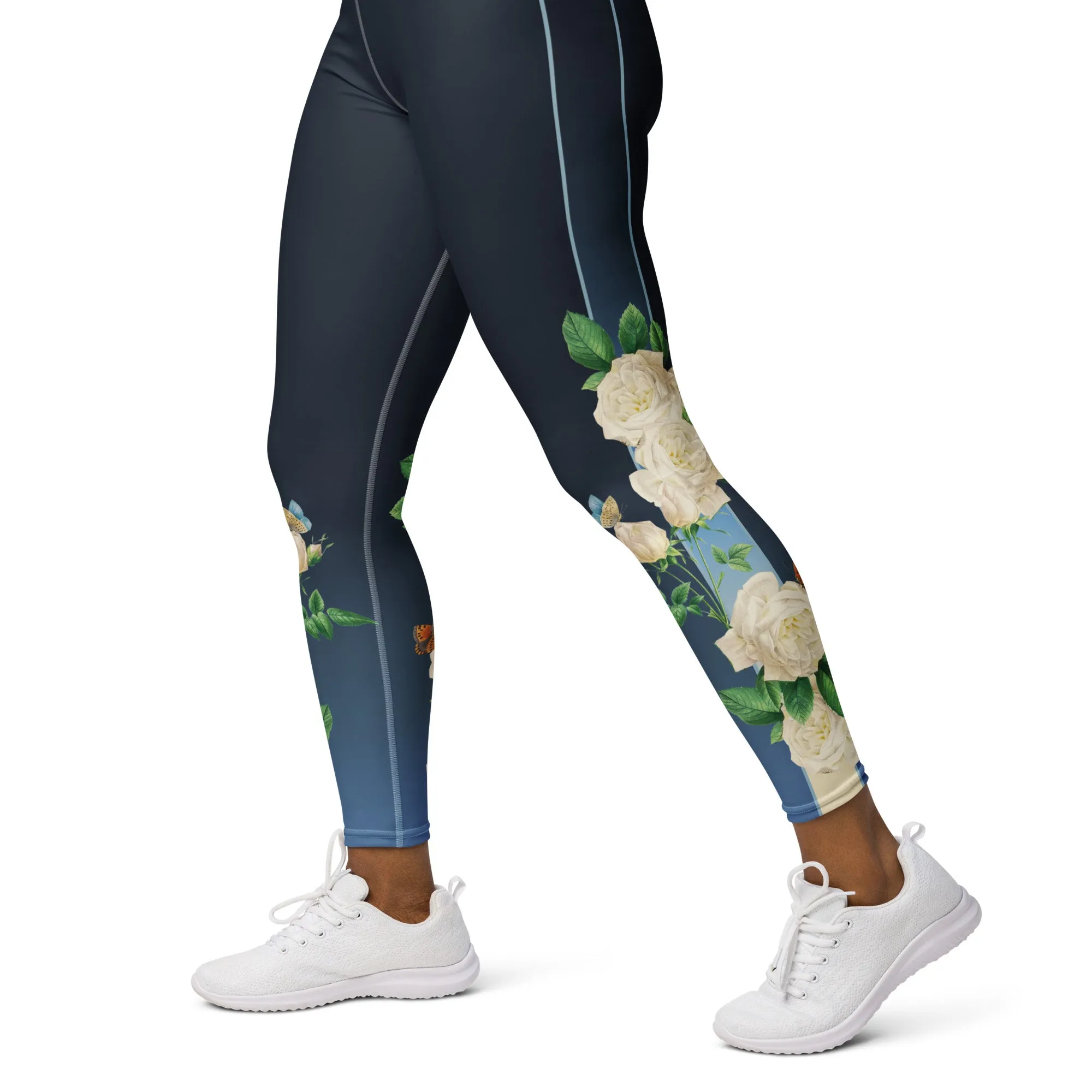 White Rose Yoga Leggings