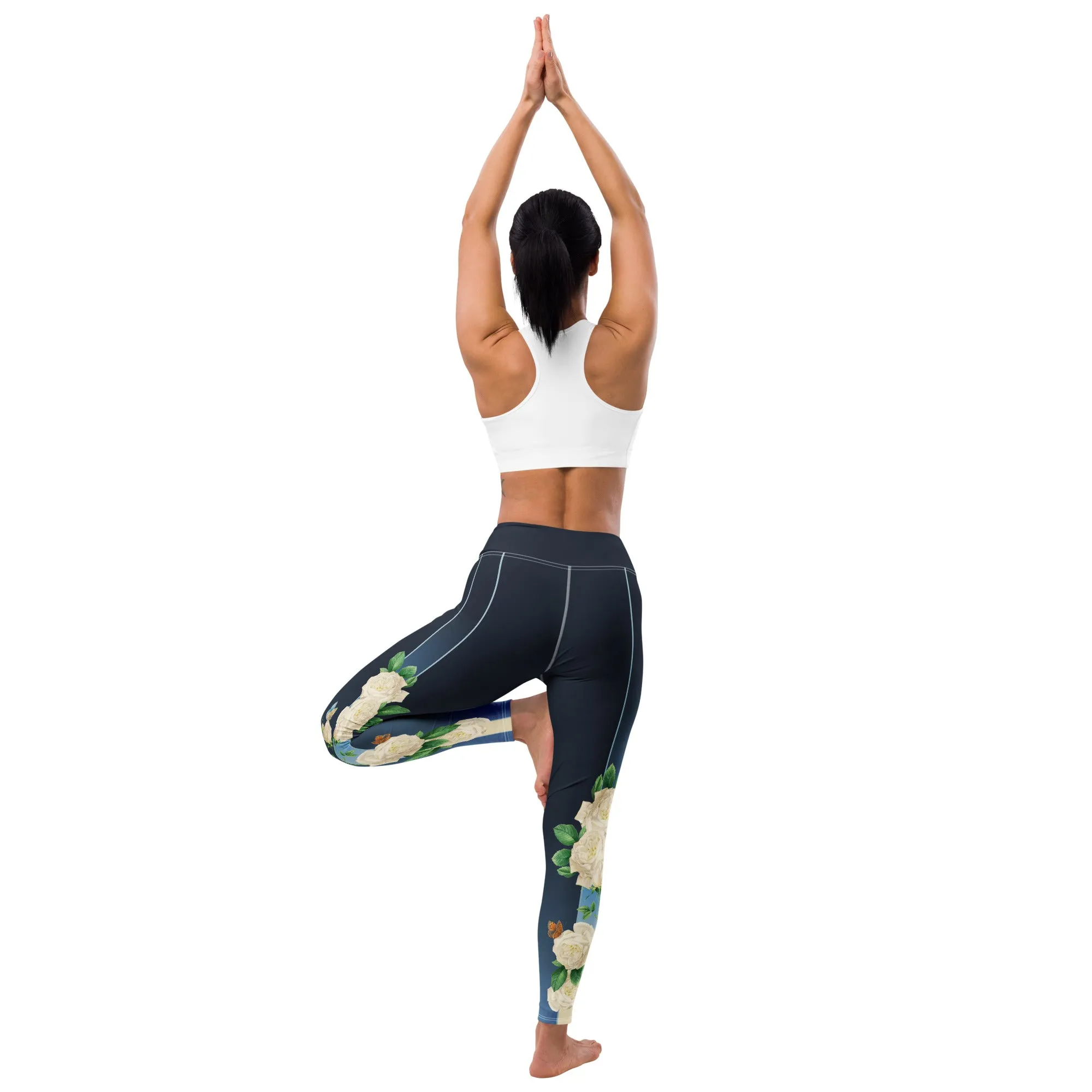 White Rose Yoga Leggings
