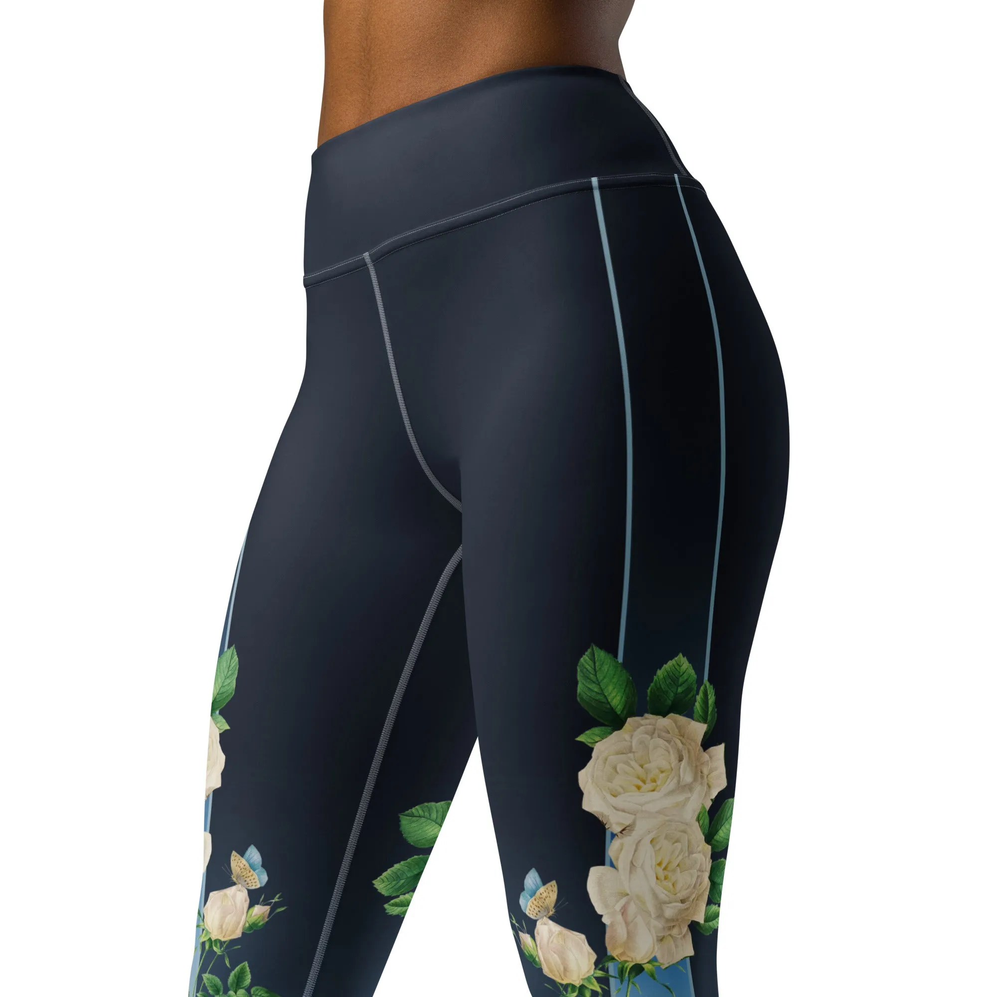 White Rose Yoga Leggings