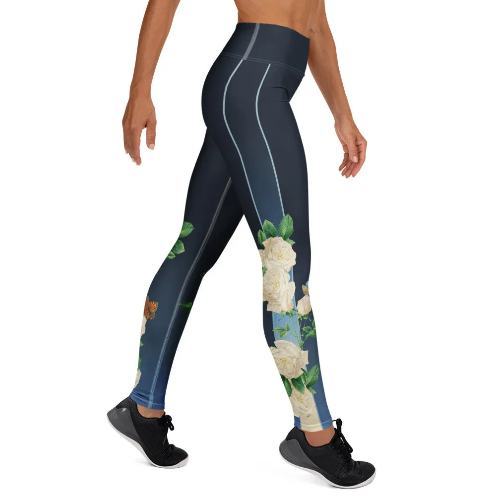 White Rose Yoga Leggings