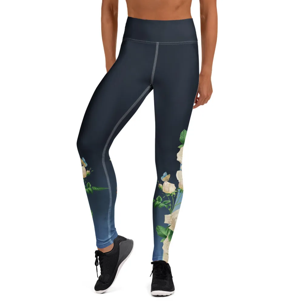 White Rose Yoga Leggings