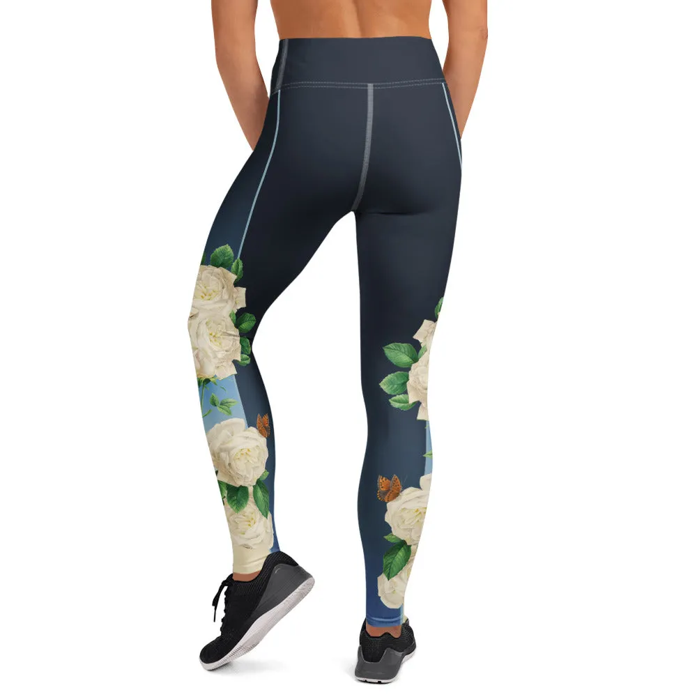 White Rose Yoga Leggings