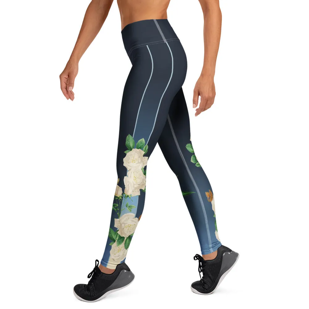 White Rose Yoga Leggings