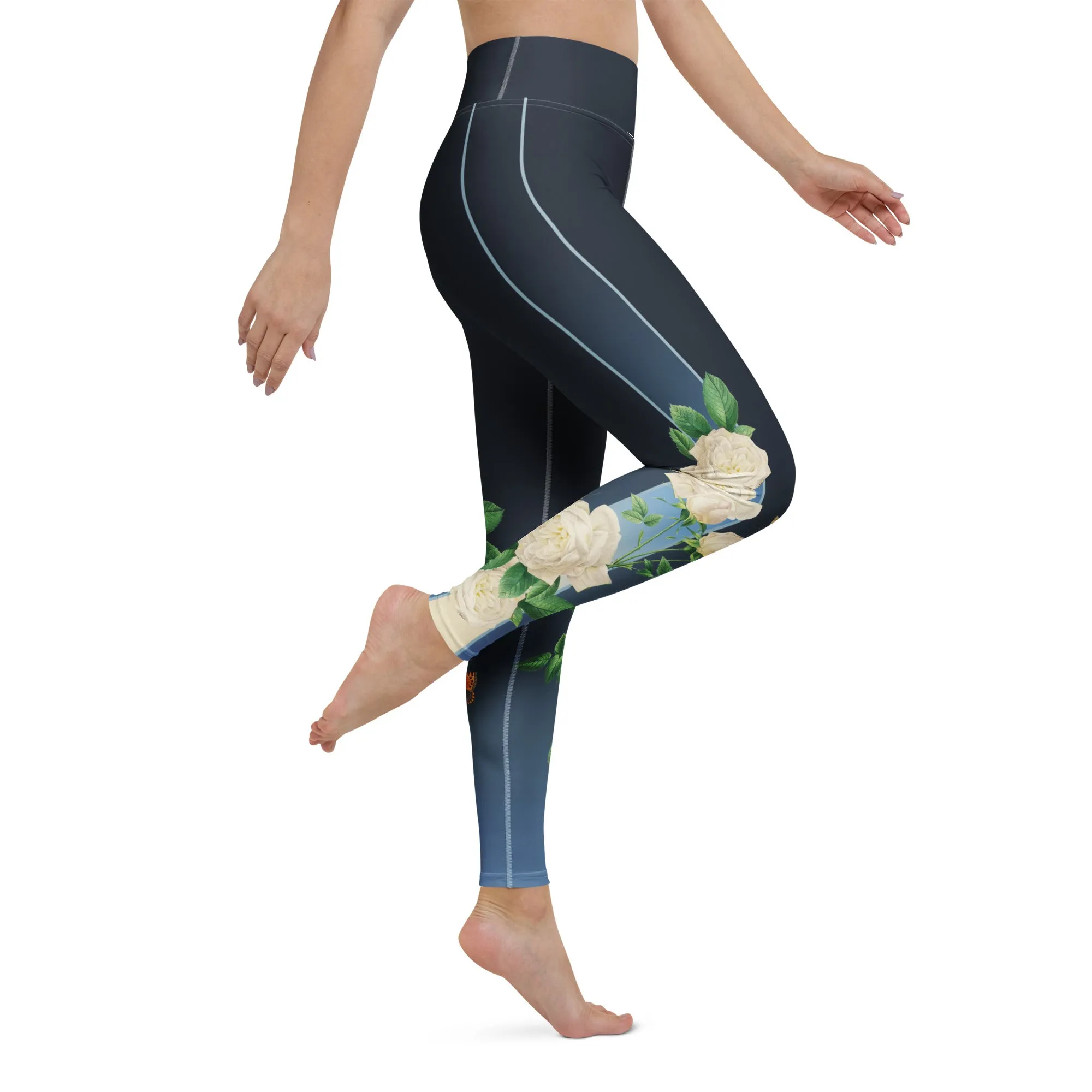 White Rose Yoga Leggings