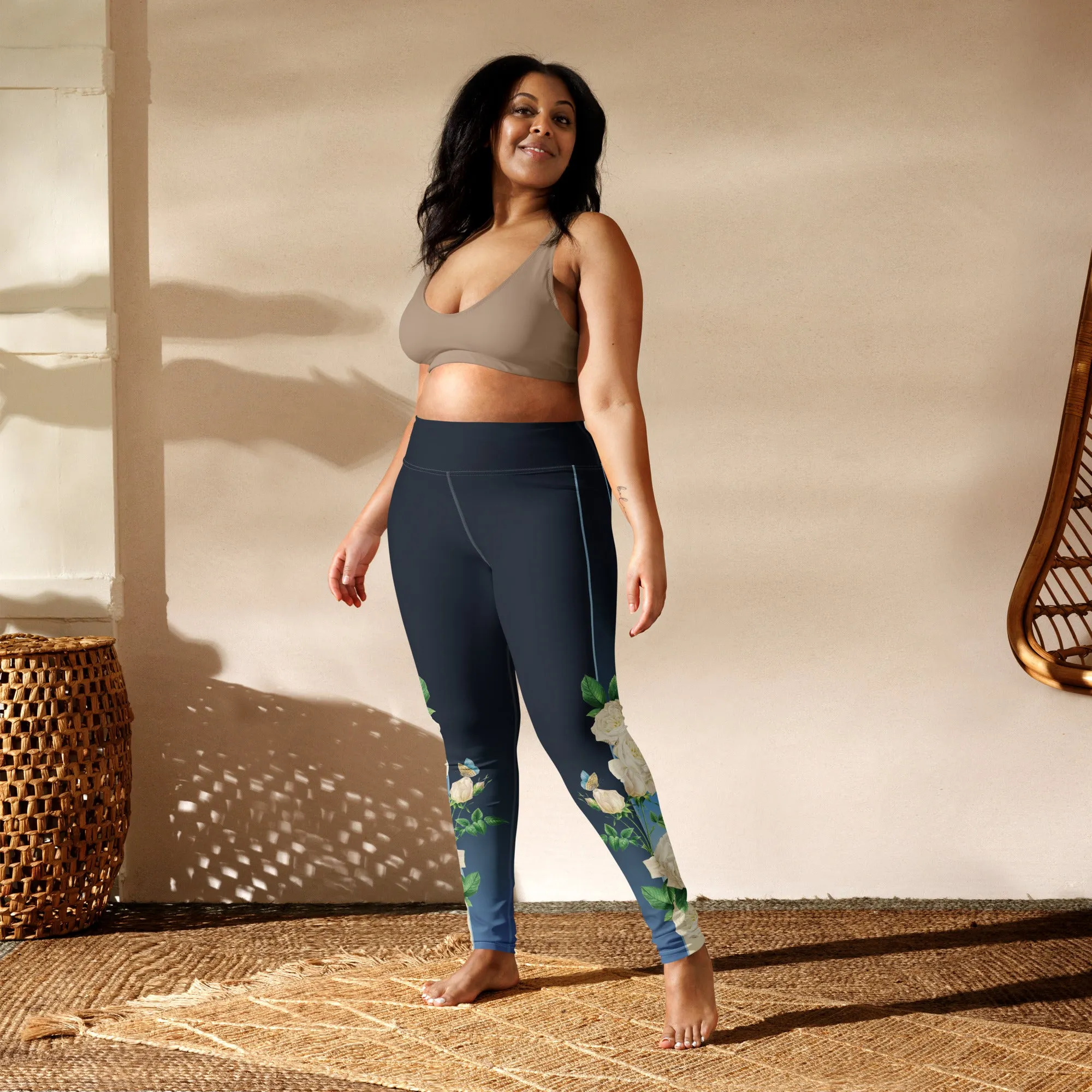White Rose Yoga Leggings