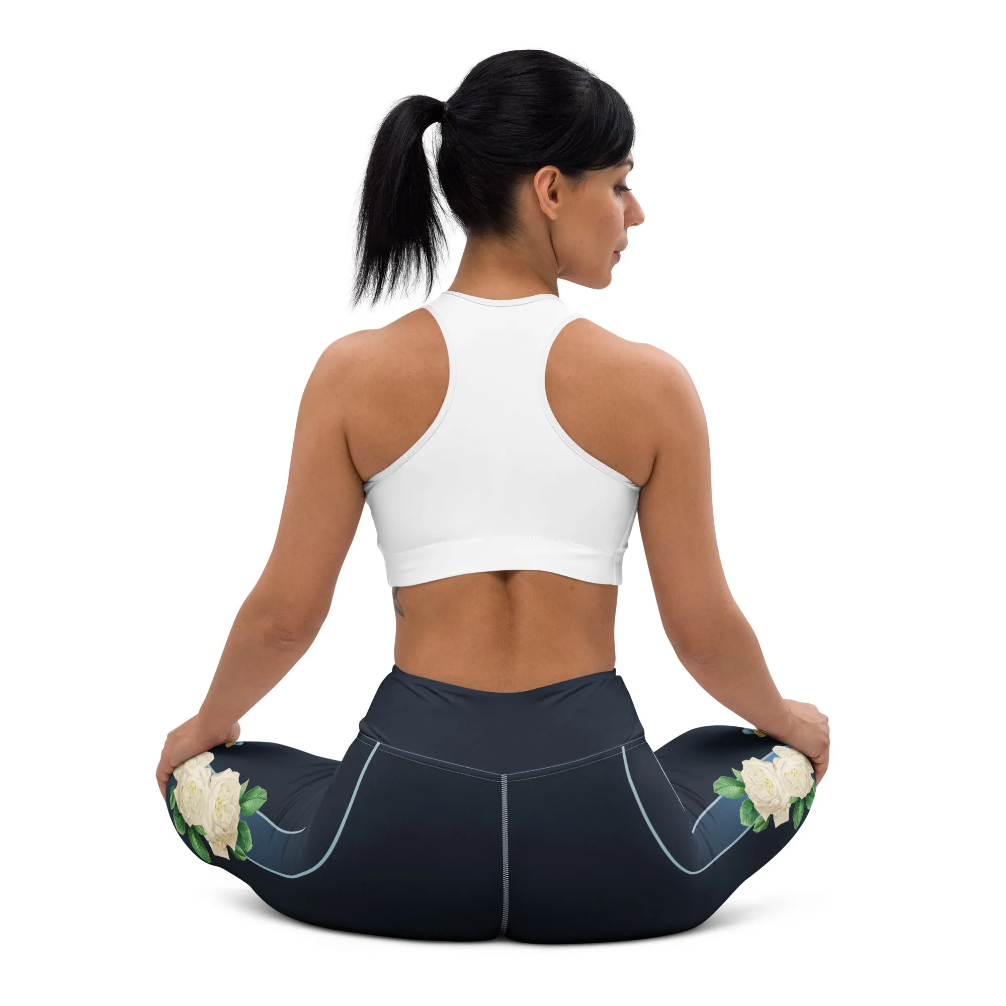 White Rose Yoga Leggings