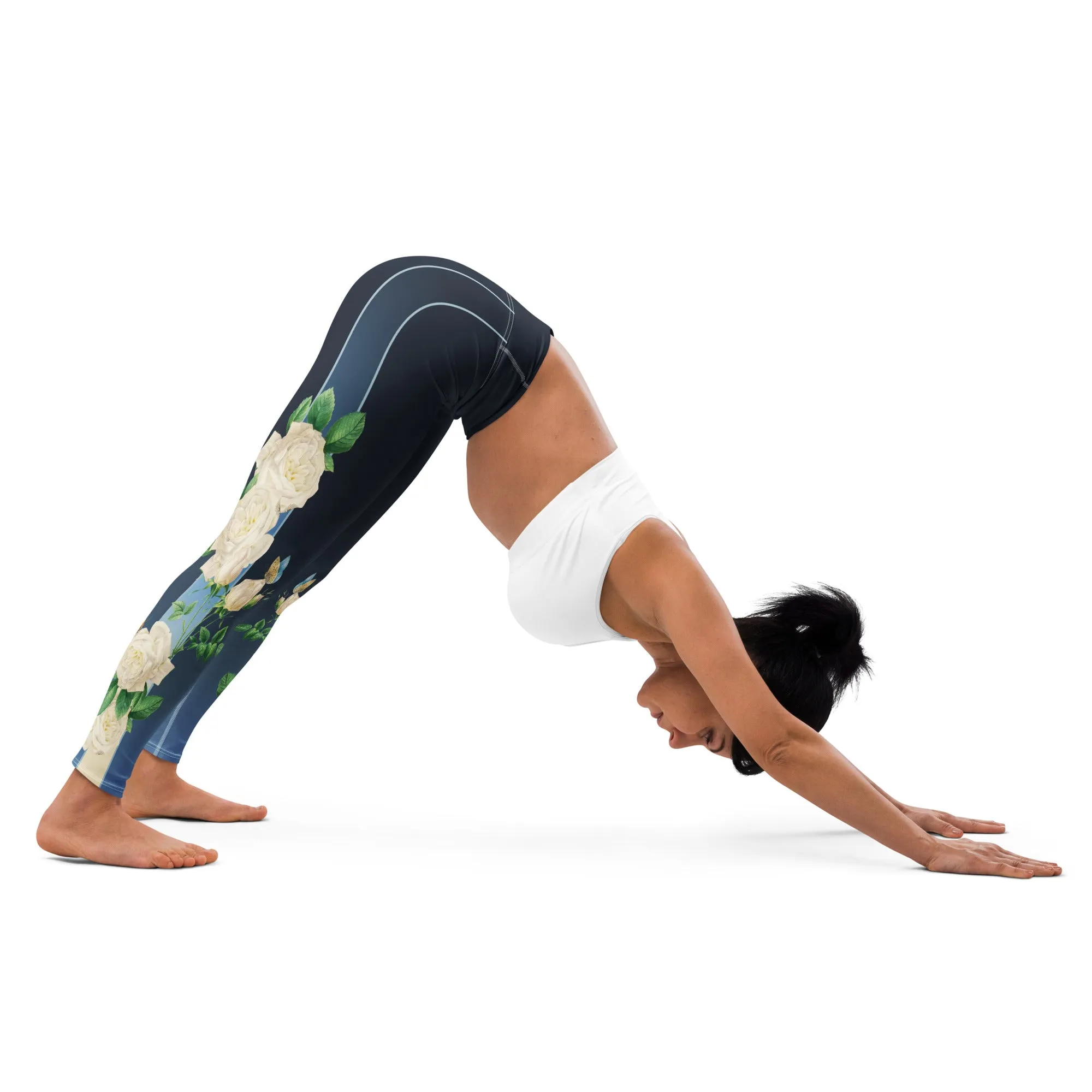 White Rose Yoga Leggings