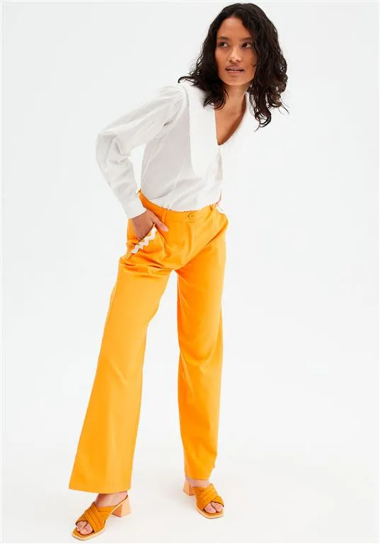 Wide-Leg Trousers Zig-Zag Detailing (Orange)