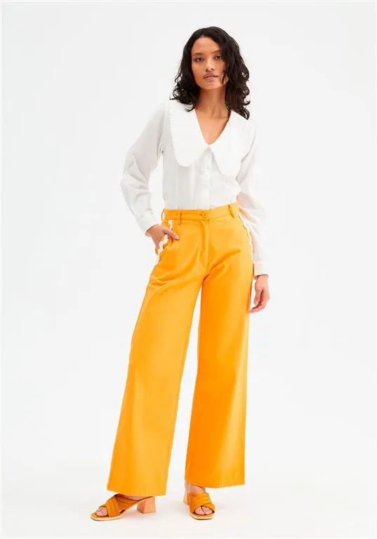 Wide-Leg Trousers Zig-Zag Detailing (Orange)