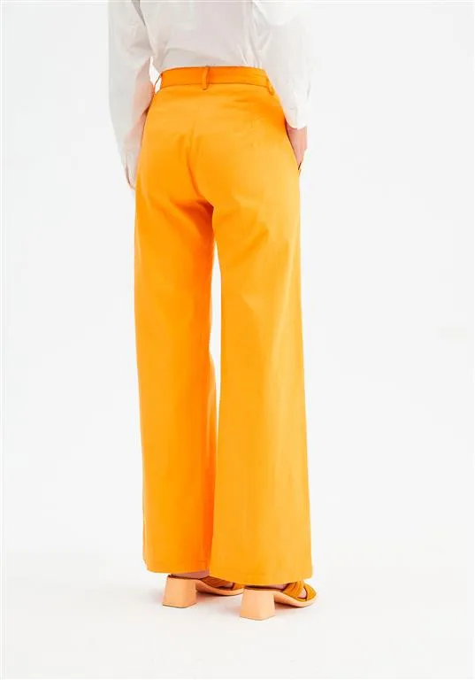 Wide-Leg Trousers Zig-Zag Detailing (Orange)