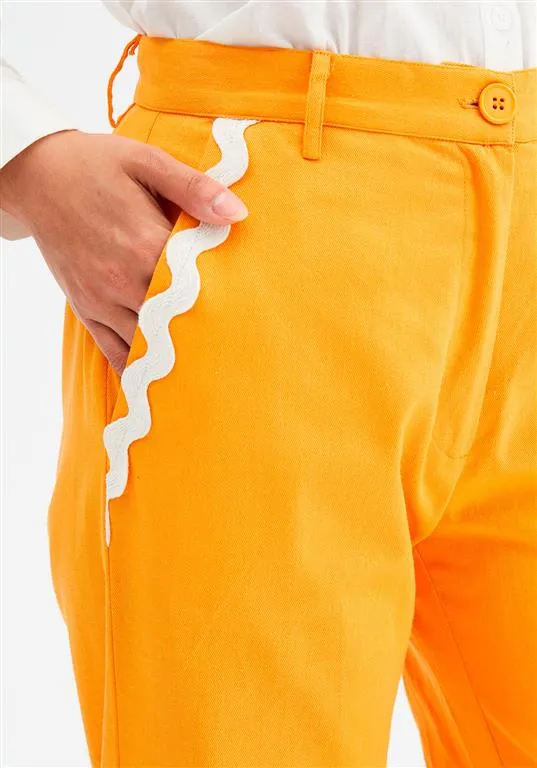 Wide-Leg Trousers Zig-Zag Detailing (Orange)