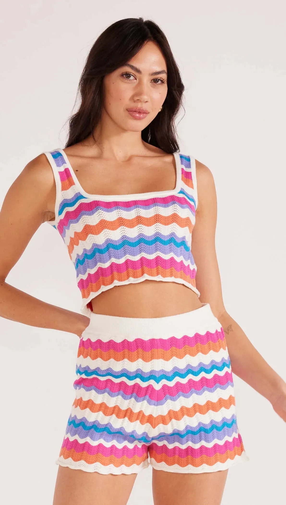 Wilma Knit Tank-Coral Stripe