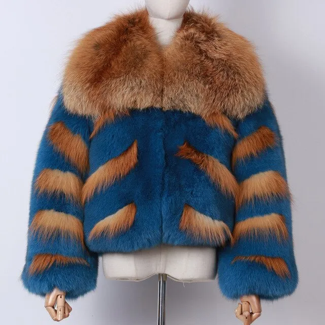Winter Warm Full Pelt Turn-down Collar Natural Fox Fur Coat