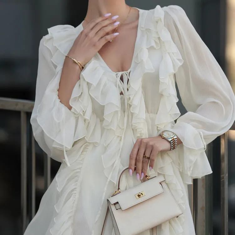 Women's French Ruffle Tie Dress