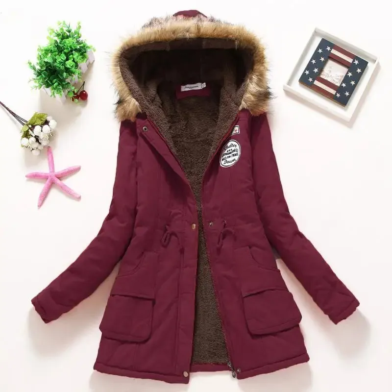 Women's Hooded Parka Jacket: Thick Warm Cotton-Padded Coat for Spring, Autumn & Winter | Casual Slim Fit (3XL) - Warm Gift for Her