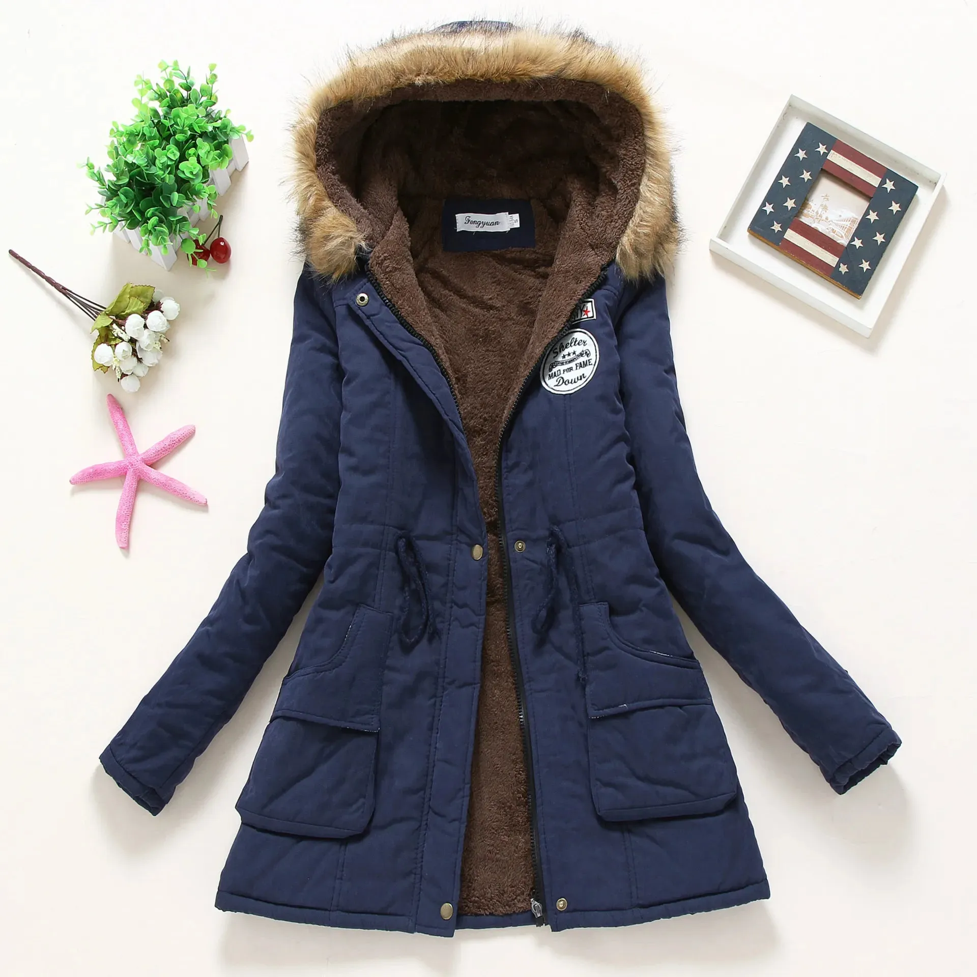 Women's Hooded Parka Jacket: Thick Warm Cotton-Padded Coat for Spring, Autumn & Winter | Casual Slim Fit (3XL) - Warm Gift for Her