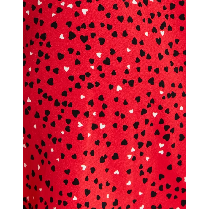Women's Mini Dress with Long Sleeves in Red - Heart Print Wrap Style, V Neck, Adjustable Tie Waist, by Liquorish