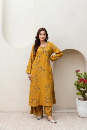 Women's Mustard German Rayon Kurta Palazzo Set