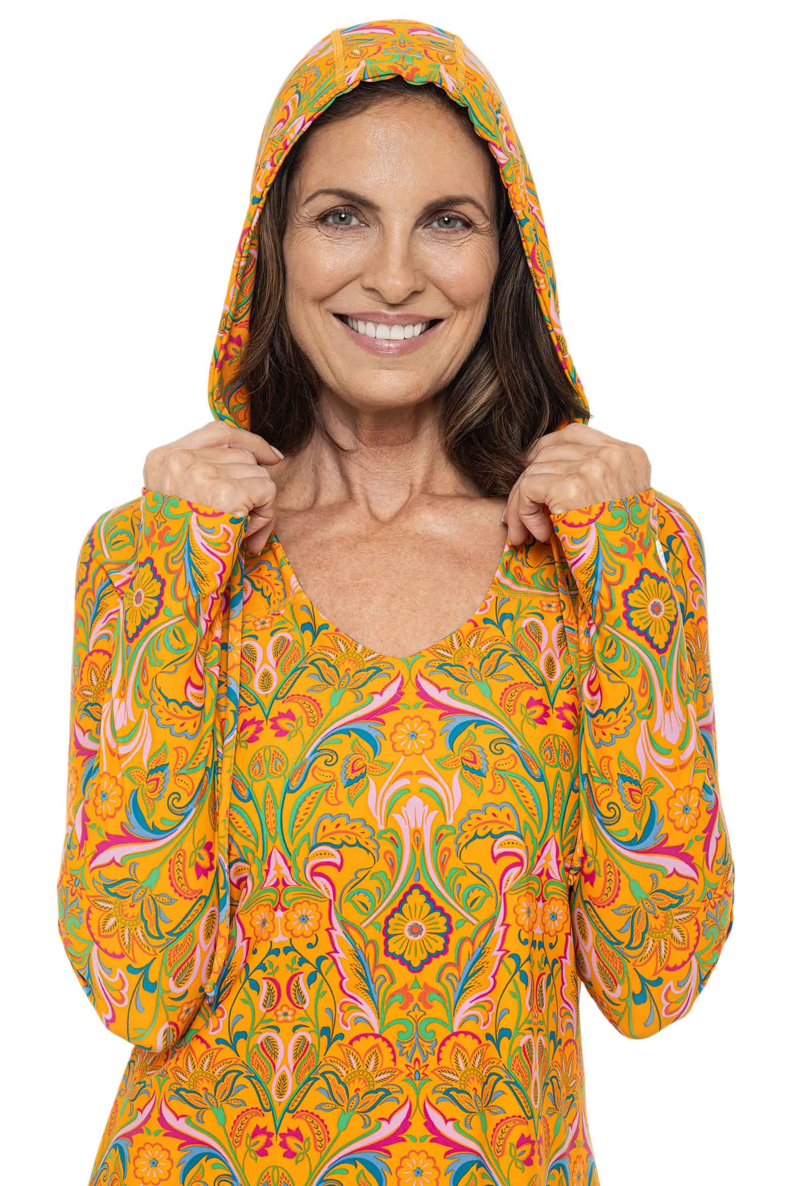 Women's Seacoast Swim Cover-Up Dress  |  Apricot Crush MOSAIC GARDEN