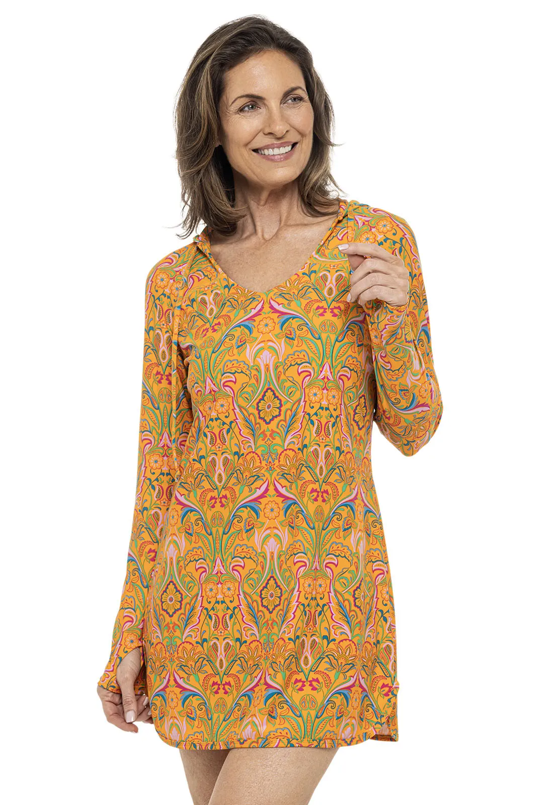 Women's Seacoast Swim Cover-Up Dress  |  Apricot Crush MOSAIC GARDEN