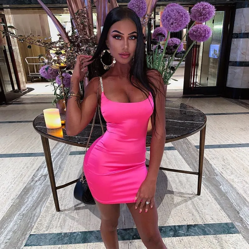Women's Summer Silk Spaghetti Straps Dress