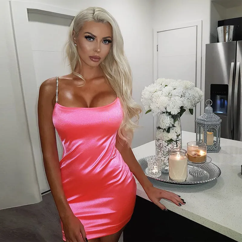 Women's Summer Silk Spaghetti Straps Dress