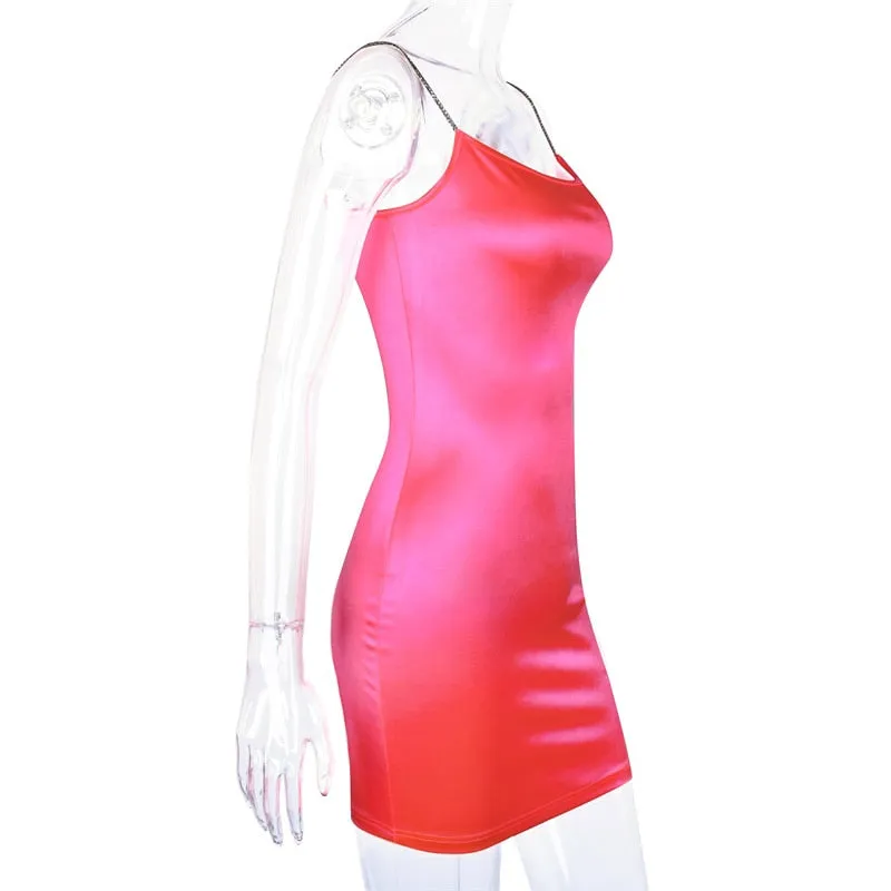 Women's Summer Silk Spaghetti Straps Dress