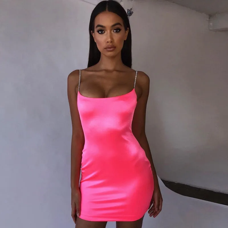 Women's Summer Silk Spaghetti Straps Dress