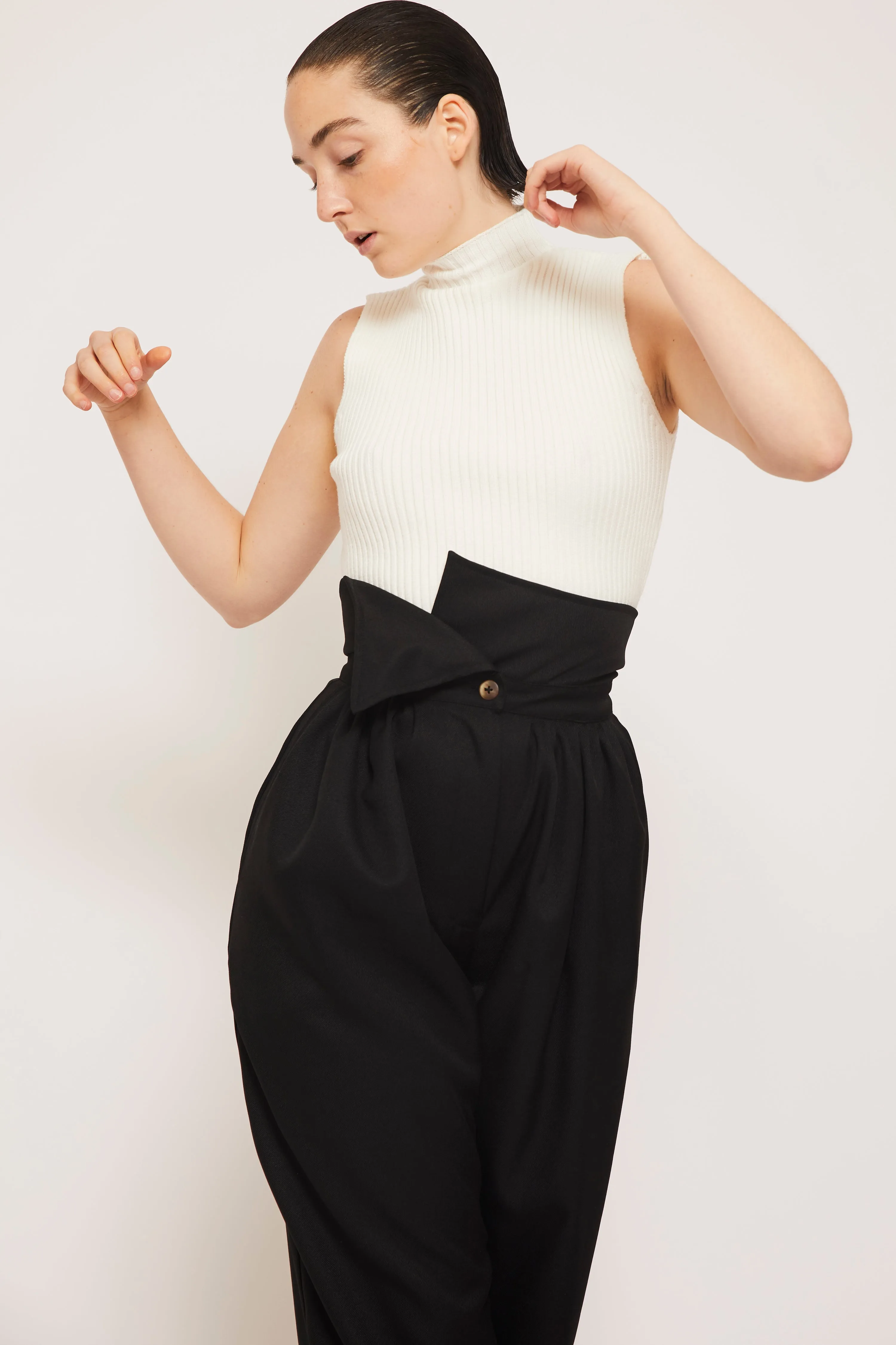 Wrinkle Free Retro Style Pants- Black