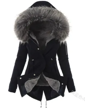 Yvaine | Women's Black Faux Fur Lined Parka - Hooded Winter Coat with Stylish Fur Trim for Cold Weather