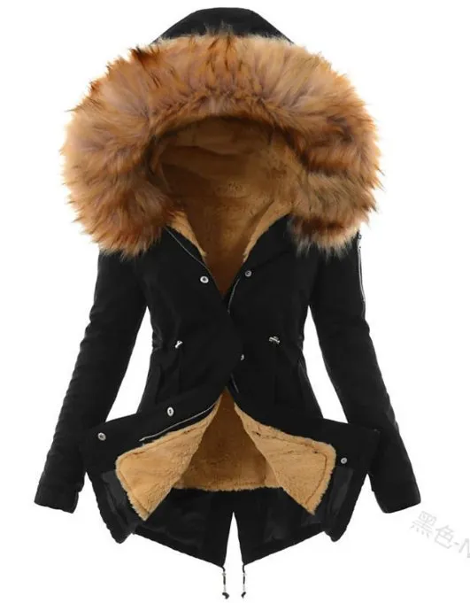 Yvaine | Women's Black Faux Fur Lined Parka - Hooded Winter Coat with Stylish Fur Trim for Cold Weather