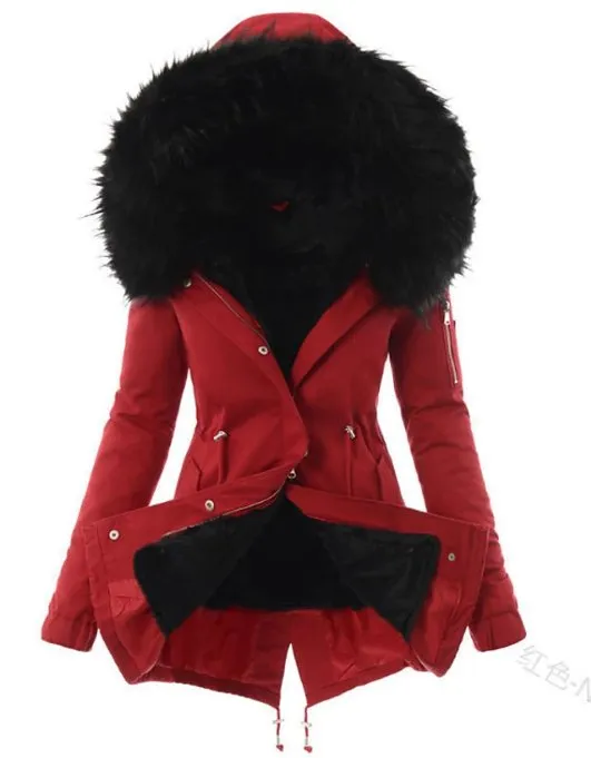 Yvaine | Women's Black Faux Fur Lined Parka - Hooded Winter Coat with Stylish Fur Trim for Cold Weather