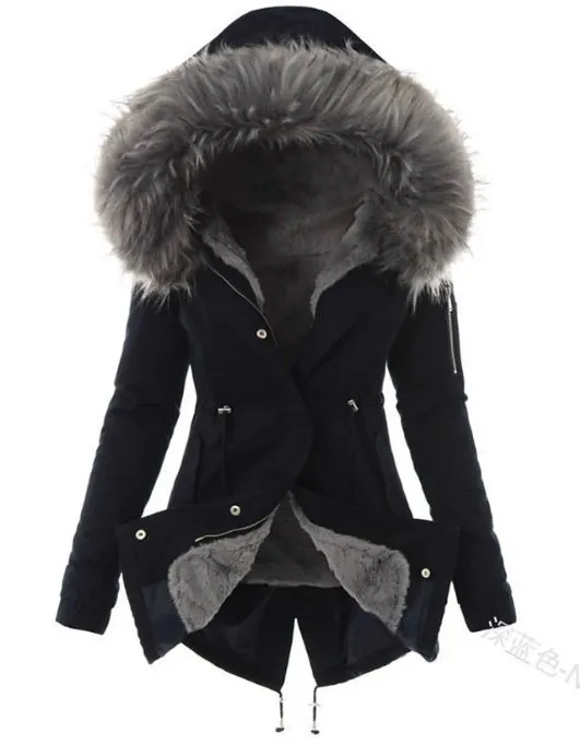 Yvaine | Women's Black Faux Fur Lined Parka - Hooded Winter Coat with Stylish Fur Trim for Cold Weather